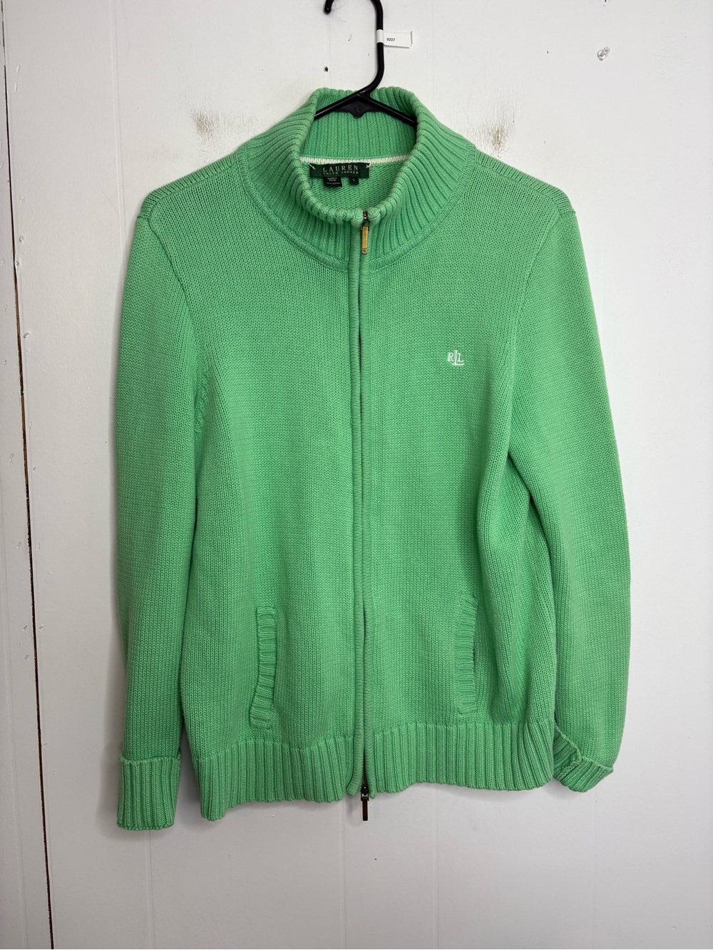 Lauren Ralph Lauren Mint Green Full-Zip Knit Sweater